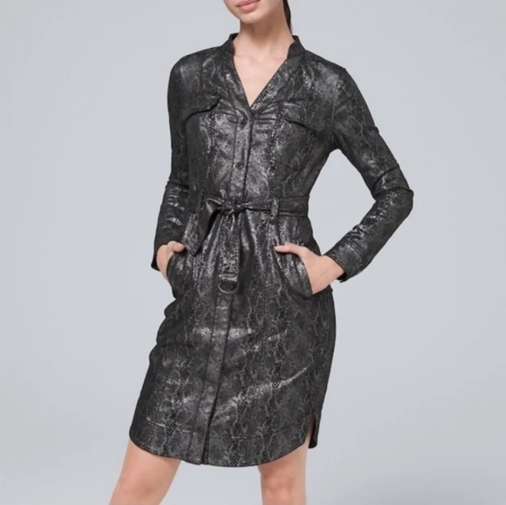 NWT White House Black Market foil reptile dress Size 4 Color:black/silver - Picture 2 of 11